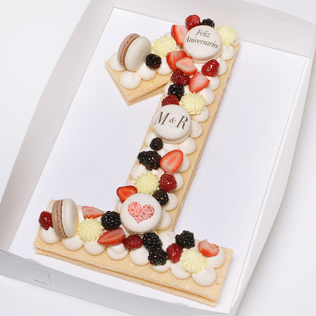 Pastel de número 1 para aniversario sabor vainilla para 10 personas